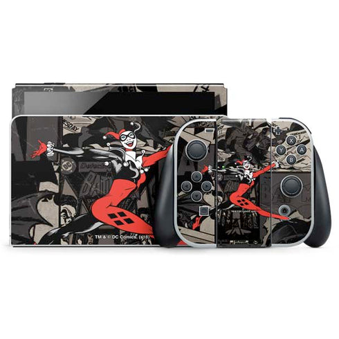 DC Comics Harley Quinn Vintage Action pose pattern Nintendo Switch OLED (2021) Skin